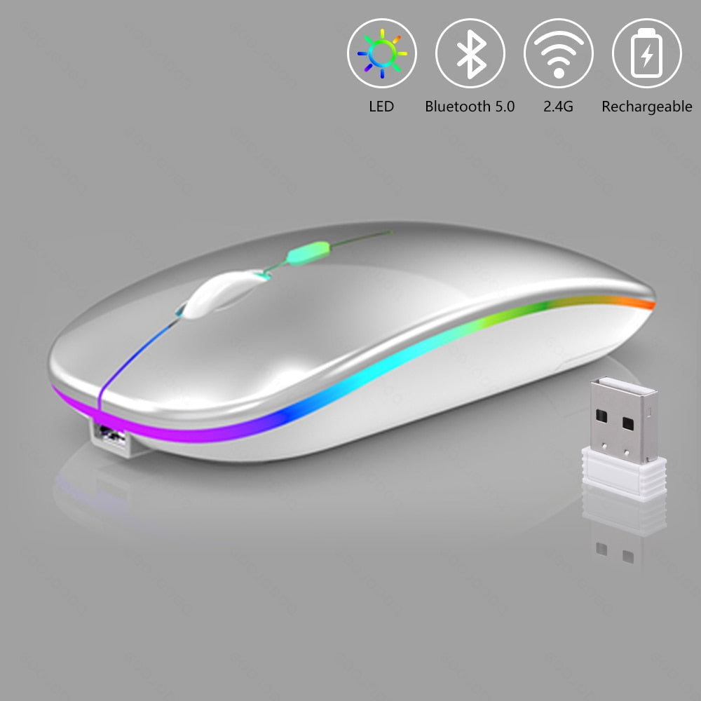 Wireless Mouse Bluetooth Rechargeable Mouse Ultra-thin Silent LED Colorful Backlit Gaming Mouse For iPad Computer Laptop PC