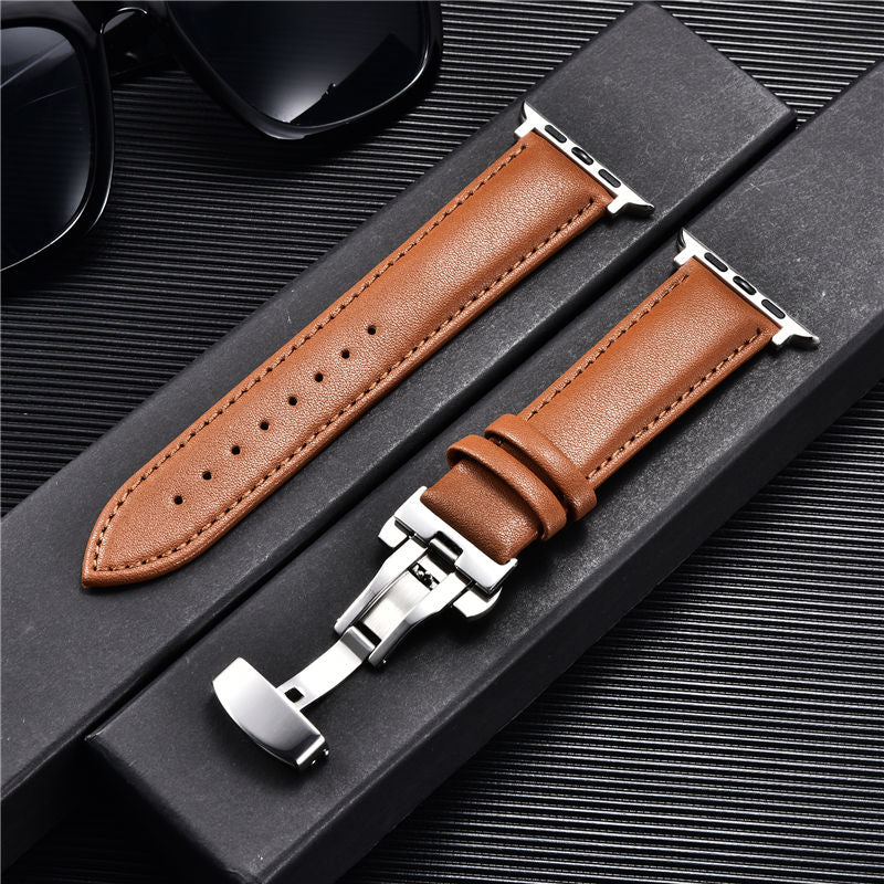 Casual Leather Watch Band for Apple Watch 8 7 6 5 4 3 Butterfly Buckle Straps 38mm 40mm 41mm 42mm 44mm 45mm Bracelet for iwatch