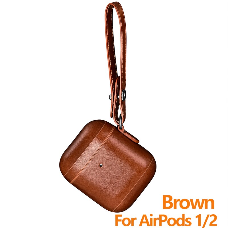 Genuine Leather Plastic Case For AirPods Luxury Real Cowhide Strap Protective Cover for AirPods 1 2 Bluetooth Earphone Cases