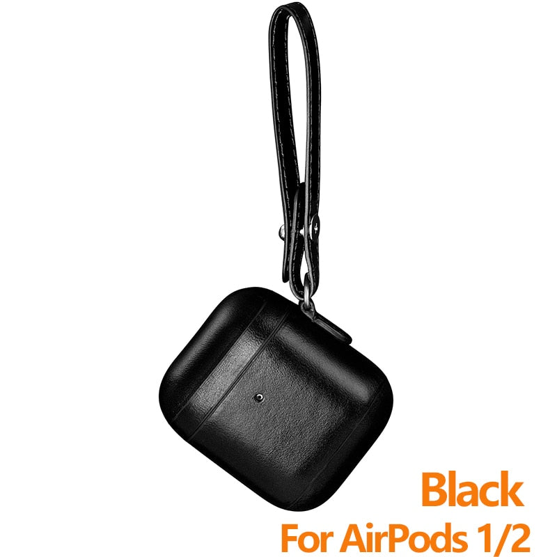 Genuine Leather Plastic Case For AirPods Luxury Real Cowhide Strap Protective Cover for AirPods 1 2 Bluetooth Earphone Cases