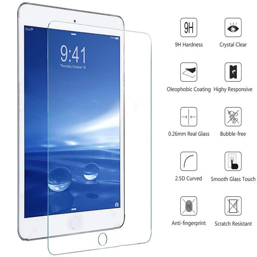 9H Tempered Glass Screen Protector For iPad 2017 2018 9.7 Air 1 2 Pro 11 10.5 10.2 2019 Mini 2 3 4 5 Bubble Free Protective Film