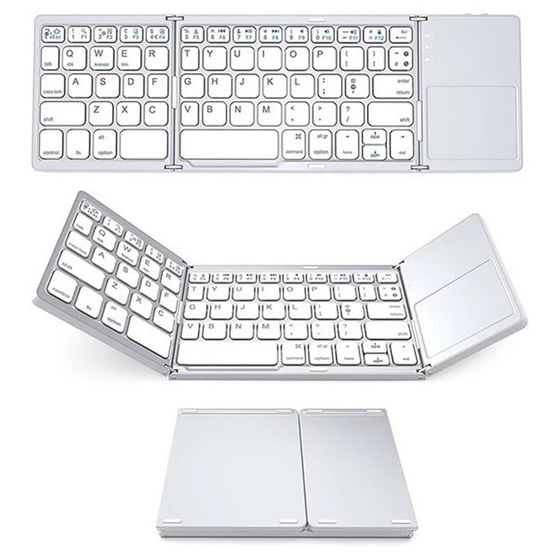 OUTMIX New Portable Mini Three Folding Bluetooth Keyboard Wireless Foldable Touchpad Keypad for IOS Android Windows ipad Tablet