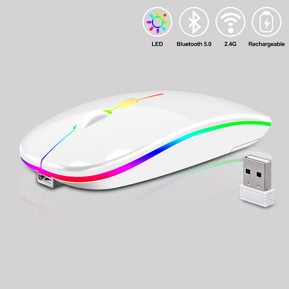 Wireless Mouse Bluetooth Rechargeable Mouse Ultra-thin Silent LED Colorful Backlit Gaming Mouse For iPad Computer Laptop PC