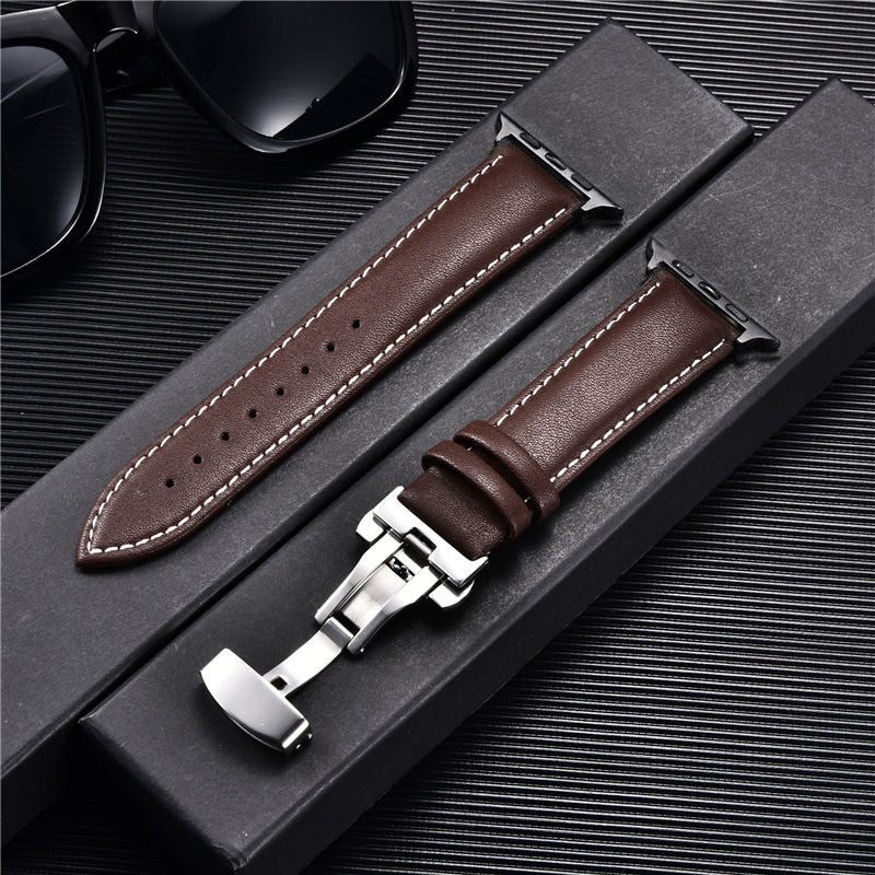 Casual Leather Watch Band for Apple Watch 8 7 6 5 4 3 Butterfly Buckle Straps 38mm 40mm 41mm 42mm 44mm 45mm Bracelet for iwatch