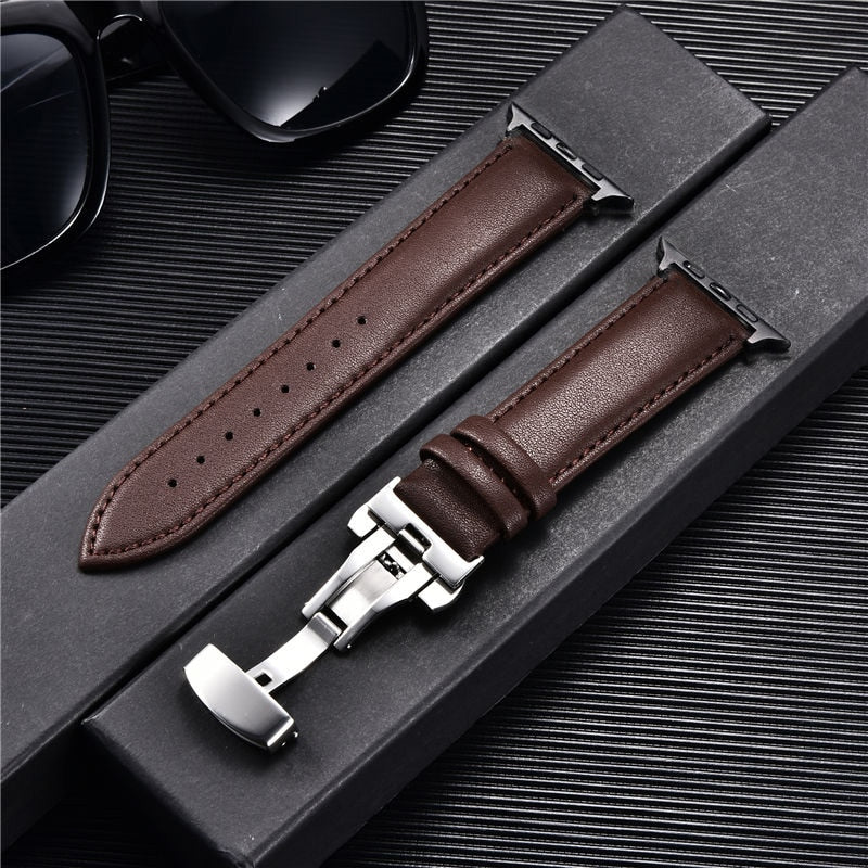 Casual Leather Watch Band for Apple Watch 8 7 6 5 4 3 Butterfly Buckle Straps 38mm 40mm 41mm 42mm 44mm 45mm Bracelet for iwatch