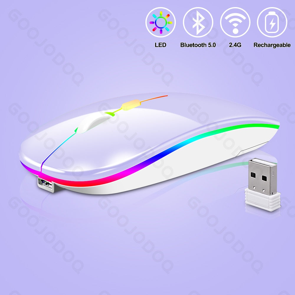 Wireless Mouse Bluetooth Rechargeable Mouse Ultra-thin Silent LED Colorful Backlit Gaming Mouse For iPad Computer Laptop PC