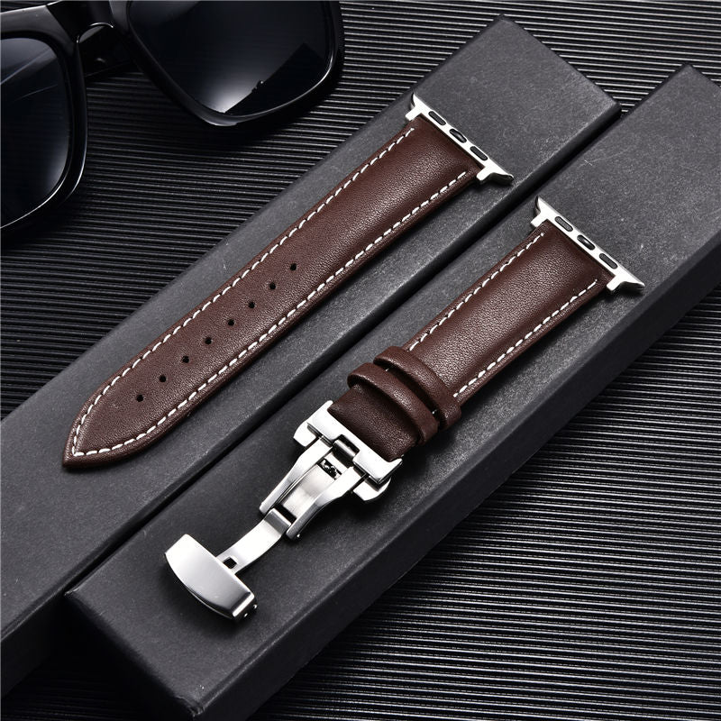 Casual Leather Watch Band for Apple Watch 8 7 6 5 4 3 Butterfly Buckle Straps 38mm 40mm 41mm 42mm 44mm 45mm Bracelet for iwatch