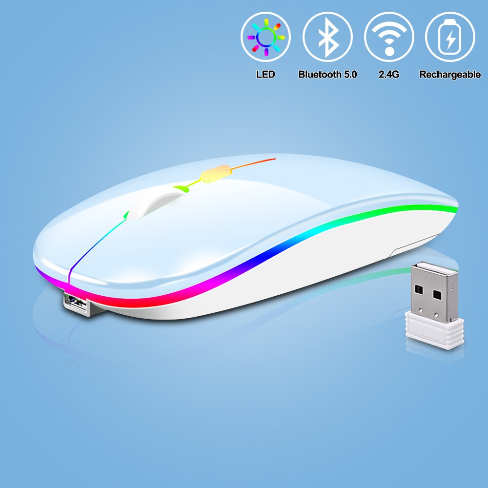 Wireless Mouse Bluetooth Rechargeable Mouse Ultra-thin Silent LED Colorful Backlit Gaming Mouse For iPad Computer Laptop PC