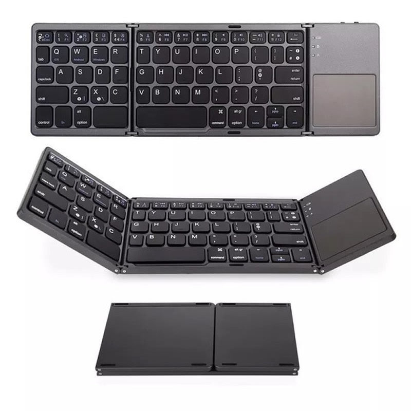 OUTMIX New Portable Mini Three Folding Bluetooth Keyboard Wireless Foldable Touchpad Keypad for IOS Android Windows ipad Tablet