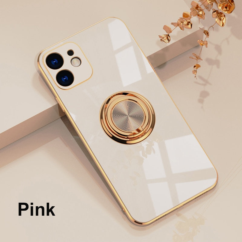 Luxury Ring Case For iPhone 12 13 Pro Max  13 14 Plating Silicone TPU Soft Cover With Ring Holder Stand