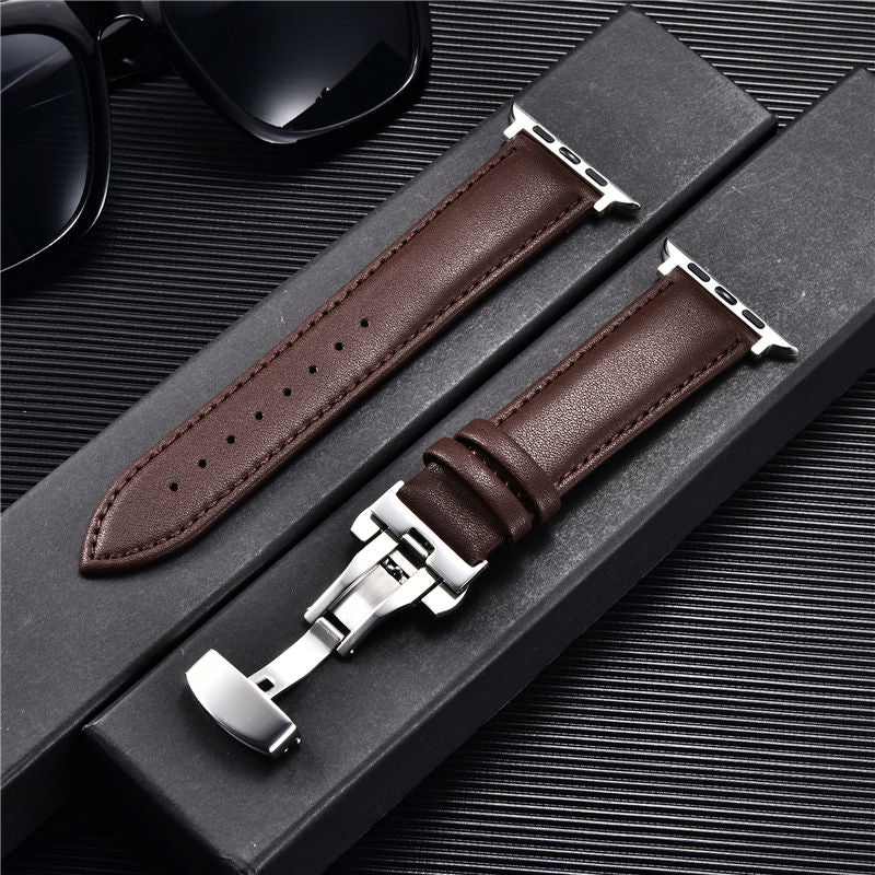 Casual Leather Watch Band for Apple Watch 8 7 6 5 4 3 Butterfly Buckle Straps 38mm 40mm 41mm 42mm 44mm 45mm Bracelet for iwatch