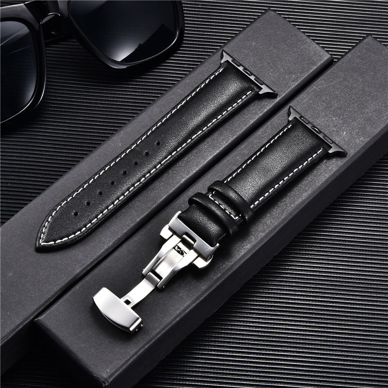 Casual Leather Watch Band for Apple Watch 8 7 6 5 4 3 Butterfly Buckle Straps 38mm 40mm 41mm 42mm 44mm 45mm Bracelet for iwatch