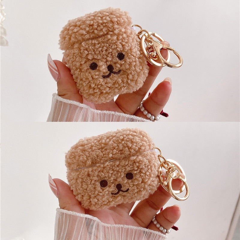 Lovely Plush Pig Teddy Dog Case for Apple Airpods 1 2 Pro Cover Bluetooth Earphone Protective Cases Fashion Headphones Fur Cases