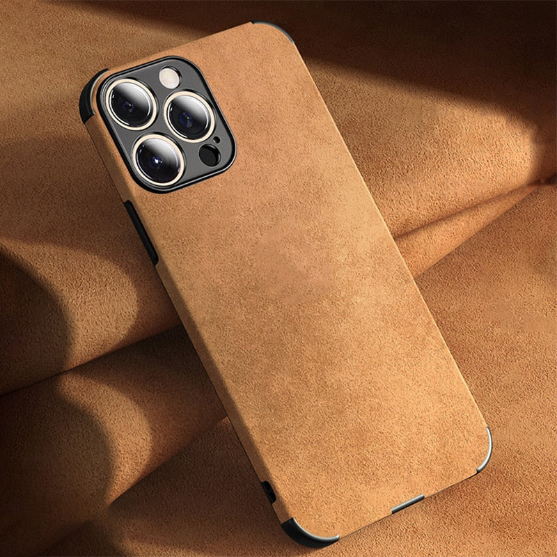 Luxury Lambskin PU Leather Case For iPhone 13 12 11 14 Pro Max Mini XR XS X 8 7 Plus SE 2020 Soft Silicon Shockproof Phone Cover