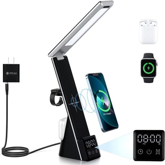 5IN1 Wireless Charger Alarm Clock Table Lamp Stand