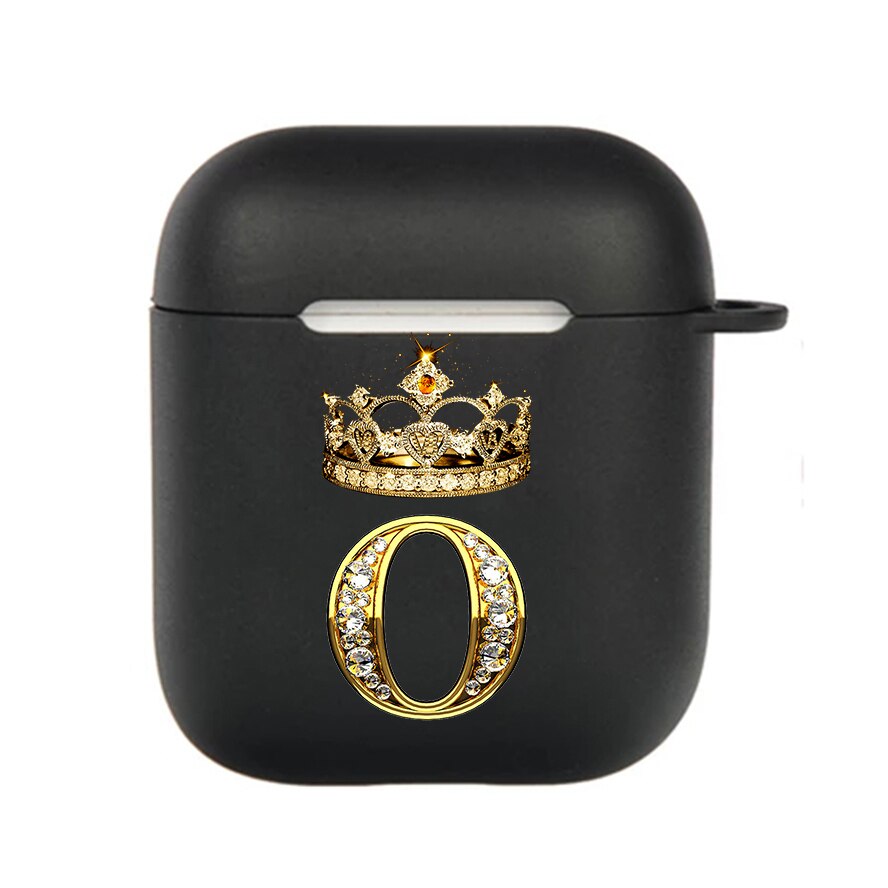 Diamond Crown Letter Airpods Case for AirPods Pro2 3 2 1 Pro Black Wireless Bluetooth Earphone Box Cute A-z Cover