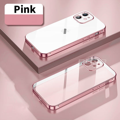 Luxury Soft Silicone Case for iPhone 14 13 12 11 Pro Max mini XR X XS Plating Square Frame Shockproof camera protect Clear TPU