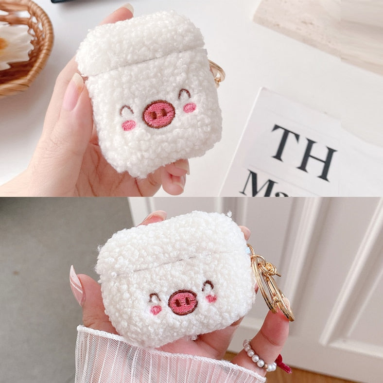 Lovely Plush Pig Teddy Dog Case for Apple Airpods 1 2 Pro Cover Bluetooth Earphone Protective Cases Fashion Headphones Fur Cases