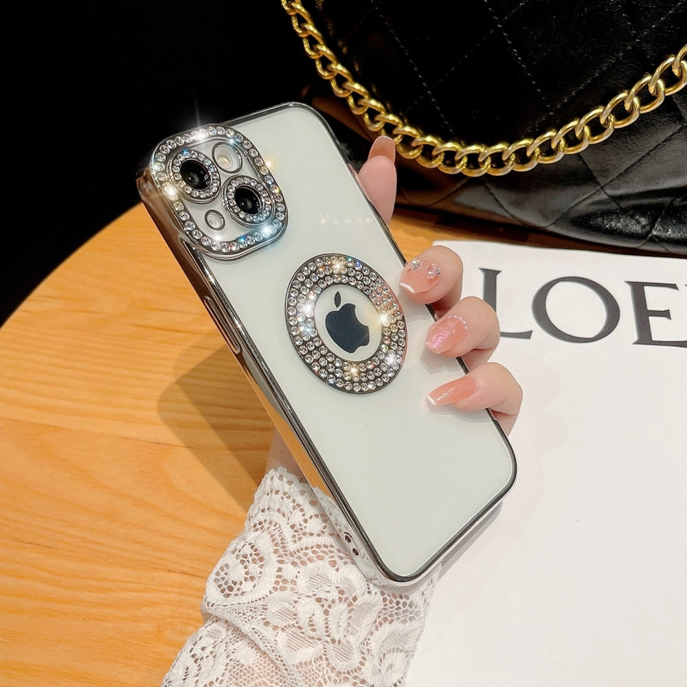 Luxury Bling Diamond Phone Case for iPhone 11 Pro Max 14 Pro Transparent Silicon Soft Gir's Cover Cases for iPhone 12 13 Pro Max