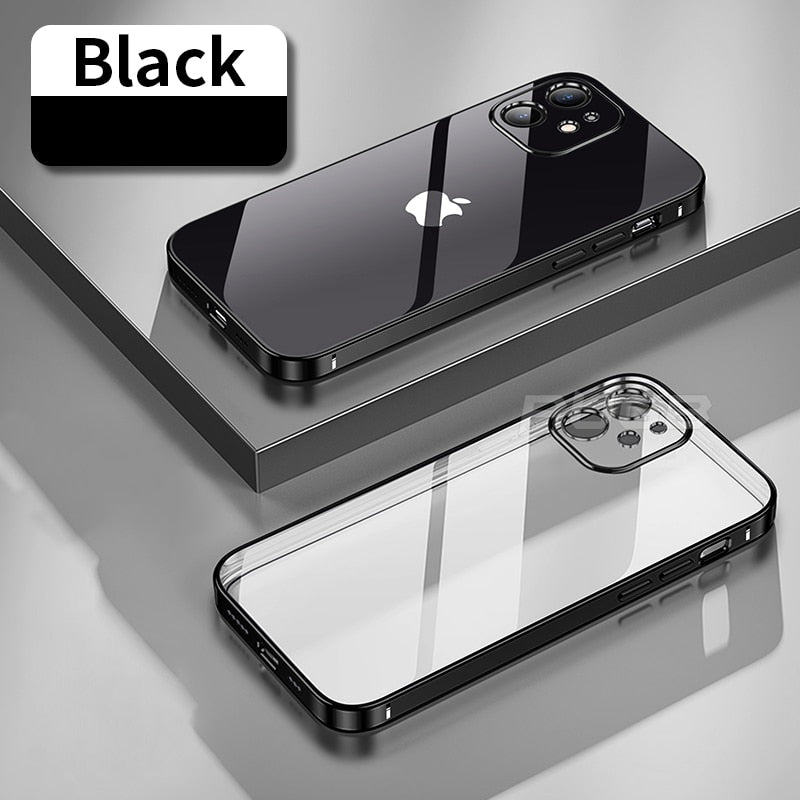 Luxury Soft Silicone Case for iPhone 14 13 12 11 Pro Max mini XR X XS Plating Square Frame Shockproof camera protect Clear TPU