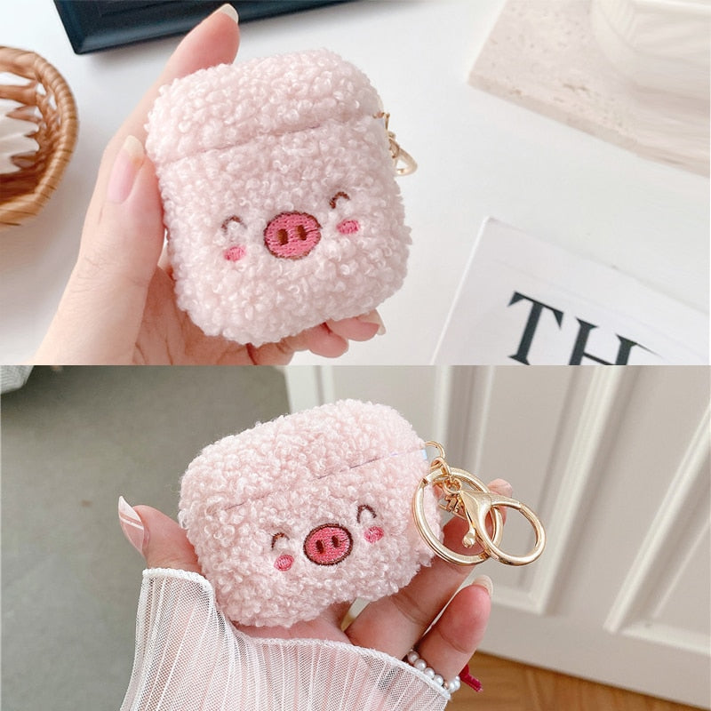 Lovely Plush Pig Teddy Dog Case for Apple Airpods 1 2 Pro Cover Bluetooth Earphone Protective Cases Fashion Headphones Fur Cases