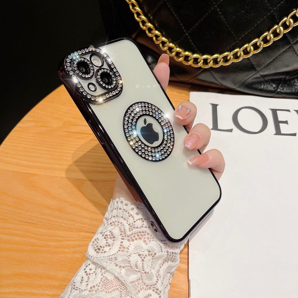 Luxury Bling Diamond Phone Case for iPhone 11 Pro Max 14 Pro Transparent Silicon Soft Gir's Cover Cases for iPhone 12 13 Pro Max