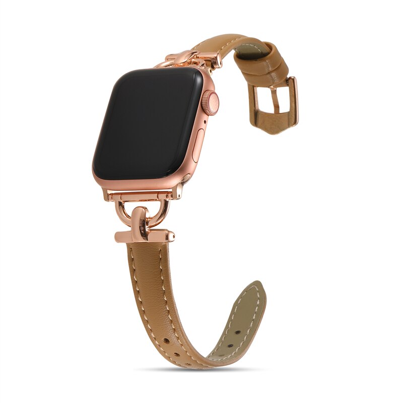 Leather Slim Watchband For Apple Watch Band 41MM 45MM 40mm 44mm 38mm  42mm Series 7 SE 6 5 4 3 2 1 Woman Thin Correa Wrist Strap