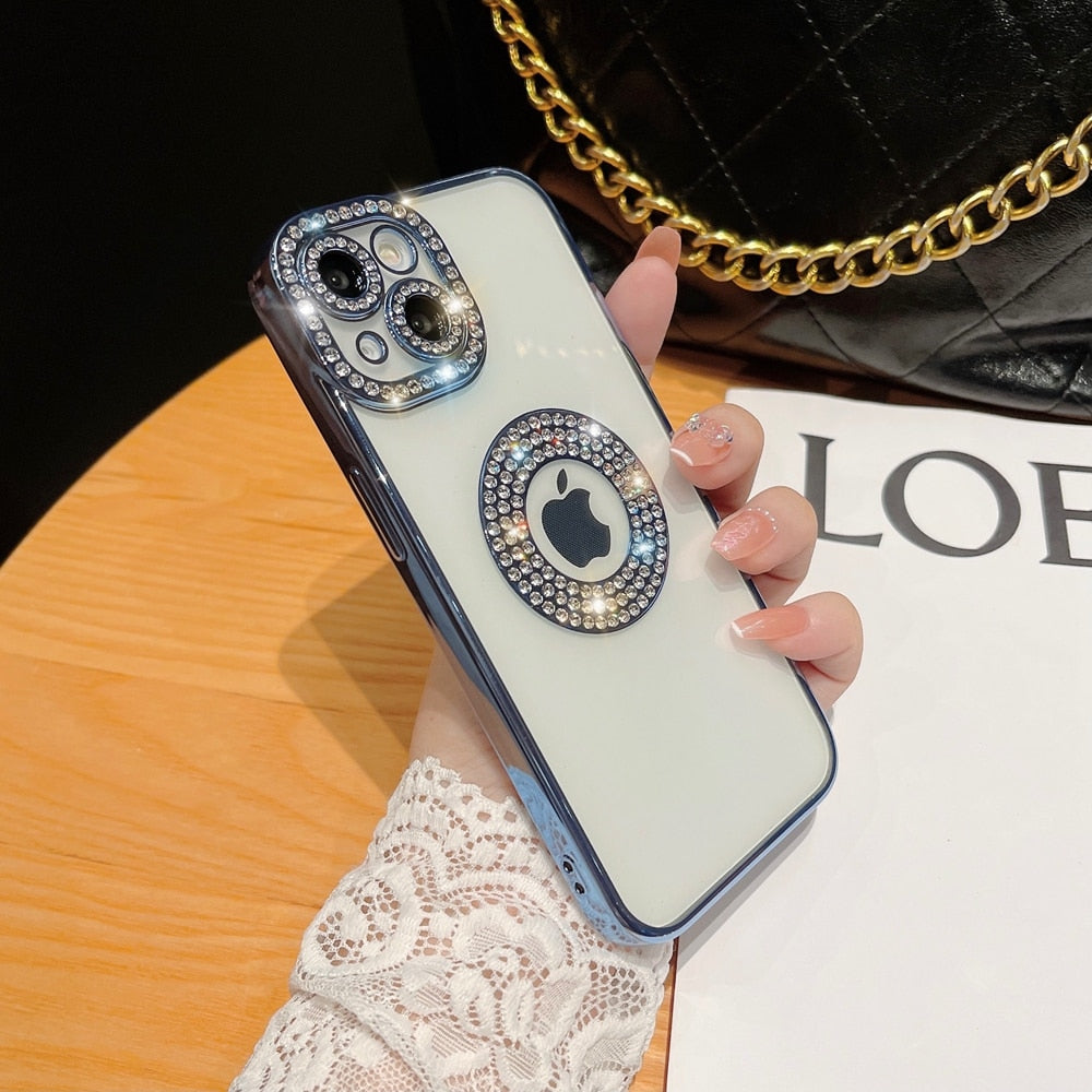 Luxury Bling Diamond Phone Case for iPhone 11 Pro Max 14 Pro Transparent Silicon Soft Gir's Cover Cases for iPhone 12 13 Pro Max