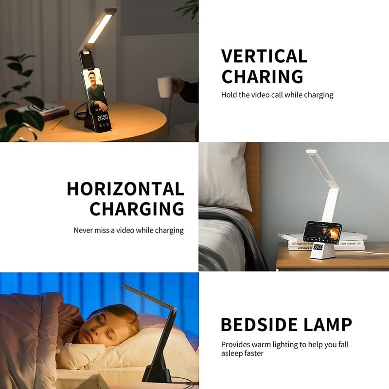 5IN1 Wireless Charger Alarm Clock Table Lamp Stand